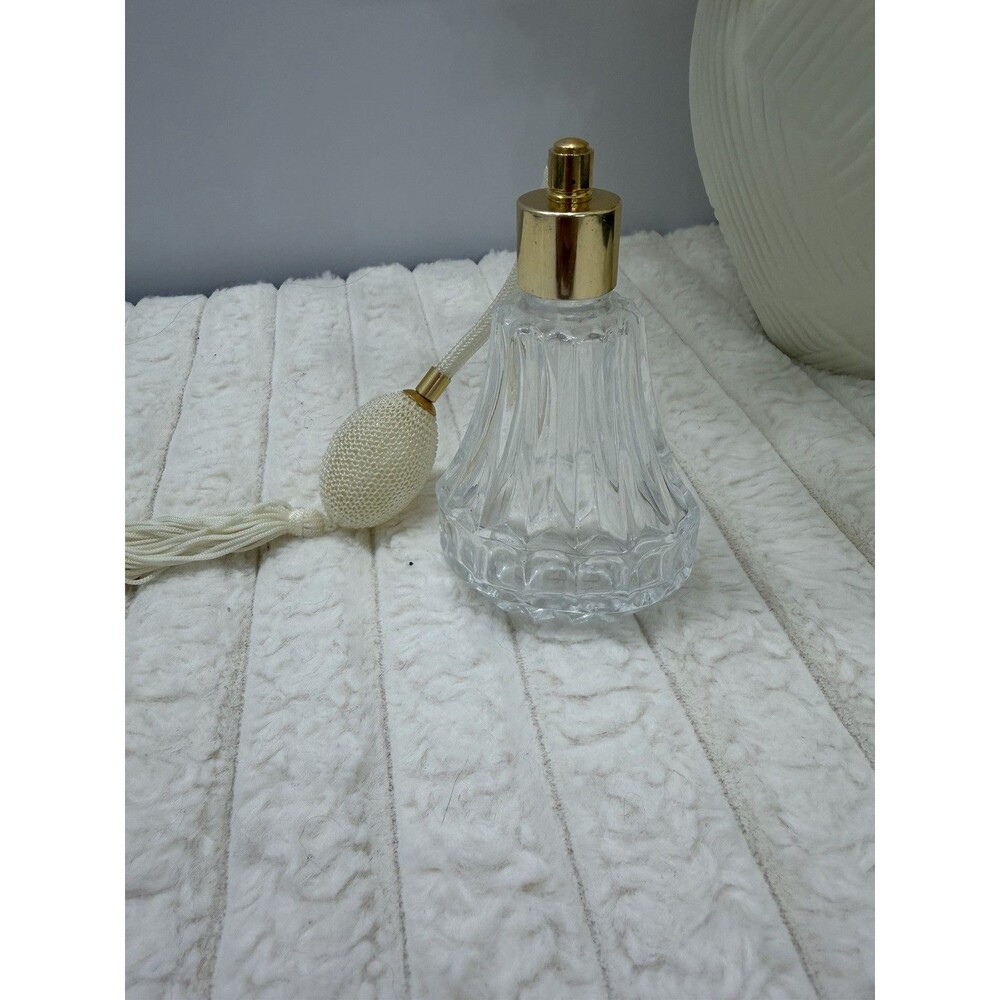 Vintage Glass Perfume Atomizer Bottle, Gold Tone Sprayer, White Tassel Taiwan